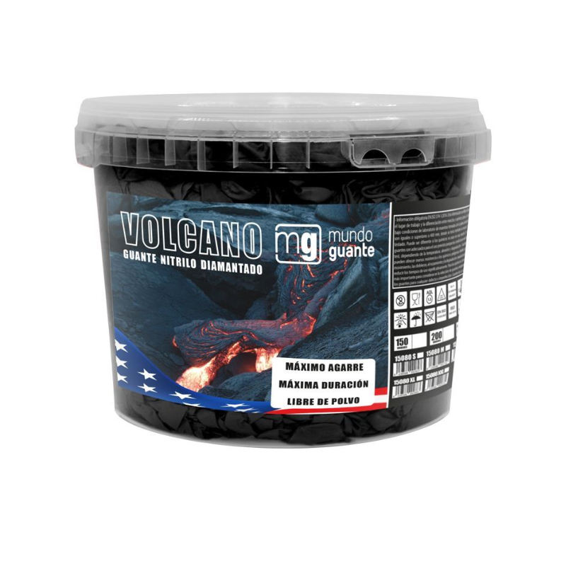Cubo de 150 Guantes de Nitrilo Diamantado Negro Vulcano - Imagen 2