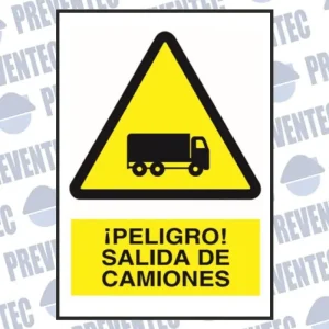 Señal advertencia peligro : ¡ Peligro ! Salida de camiones