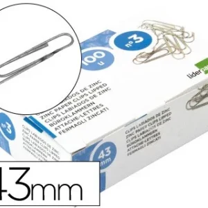 CLIPS LIDERPAPEL Nº3 LABIADOS 43 MM CAJA DE 100 UNIDADES
