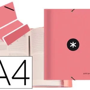 CARPETA LIDERPAPEL ANTARTIK CLASIFICADORA A4 12 DEPARTAMENTOS GOMA CARTON FORRADO COLOR CORAL