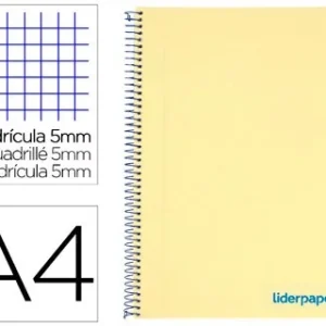 CUADERNO ESPIRAL LIDERPAPEL A4 MICRO WONDER TAPA PLASTICO 120H 90 GR CUADRO 5 MM 5 BANDA4 TALADROS COLOR AMARILLO
