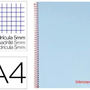 CUADERNO ESPIRAL LIDERPAPEL A4 MICRO WONDER TAPA PLASTICO 120H 90 GR CUADRO 5 MM 5 BANDA4 TALADROS COLOR CELESTE