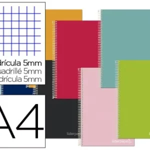 CUADERNO ESPIRAL LIDERPAPEL A4 MICRO JOLLY TAPA FORRADA 140H 75 GR CUADRO 5MM 5 BANDAS4 TALADROS COLORES SURTIDOS