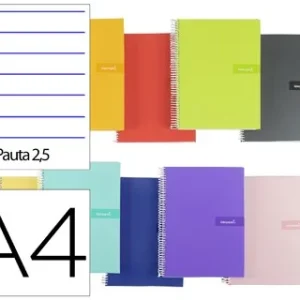 CUADERNO ESPIRAL LIDERPAPEL A4 CRAFTY TAPA FORRADA 80H 90 GR PAUTA ESTRECHA 2,5MM CON MARGEN COLORES SURTIDOS (PACK INDIVISIBLE 5 UDS)
