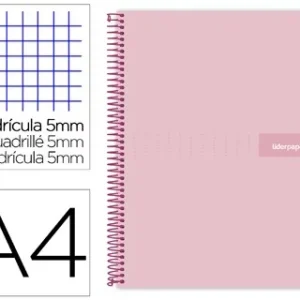 CUADERNO ESPIRAL LIDERPAPEL A4 MICRO CRAFTY TAPA FORRADA 120H 90 GR CUADRO 5 MM 5 BANDAS 4 COLORES COLOR ROSA
