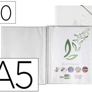 CARPETA LIDERPAPEL ESCAPARATE CON ESPIRAL 20 FUNDAS POLIPROPILENO DIN A5 TRANSPARENTE