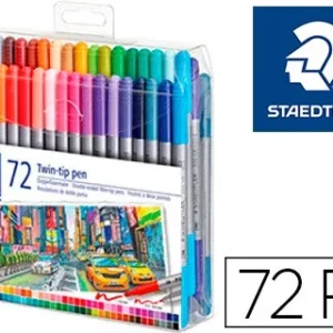 ROTULADOR STAEDTLER DOBLE PUNTA DE FIBRA 3200 ESTUCHE DE 72 UNIDADES COLORES SURTIDOS