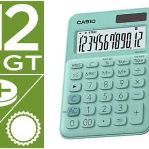 CALCULADORA CASIO MS-20UC-GN SOBREMESA 12 DIGITOS TAX +/- COLOR VERDE