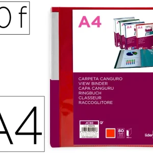 CARPETA LIDERPAPEL 80 FUNDAS CANGURO PP DIN A4 ROJO TRANSLUCIDO PORTADA Y LOMO PERSONALIZABLE