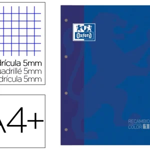 RECAMBIO COLOR 1 OXFORD DIN A4+ 80 HOJAS 90 GR CUADRO 5 MM 4 TALADROS COLOR AZUL OSCURO