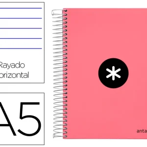 CUADERNO ESPIRAL LIDERPAPEL A5 MICRO ANTARTIK TAPA FORRADA120H 100 GR HORIZONTAL 5 BANDA6 TALADROS COLOR CORAL