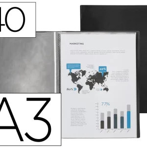 CARPETA LIDERPAPEL ESCAPARATE 40 FUNDAS POLIPROPILENO DIN A3 NEGRO OPACO