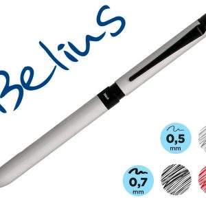 BOLIGRAFO BELIUS ZURICH 3 EN 1 CUERPO PLATEADO TINTA NEGRA Y ROJA PORTAMINAS 0,5 MM EN ESTUCHE