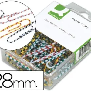 CLIPS COLORES RAYADOS Q-CONNECT 28 MM CAJA DE 100 UNIDADES COLORES SURTIDOS