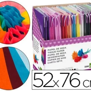 PAPEL SEDA LIDERPAPEL 52X76 CM EXPOSITOR 60 BOLSAS DE 5 HOJAS12 COLORES SURTIDOS