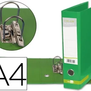 ARCHIVADOR DE PALANCA LIDERPAPEL A4 COLOR SYSTEM FORRADO SIN RADO LOMO 80MM VERDE COMPRESOR METALICO