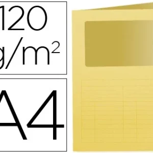 SUBCARPETA CARTULINA Q-CONNECT DIN A4 AMARILLA CON VENTANA TRANSPARENTE 120 GR (PACK INDIVISIBLE 50 UDS)