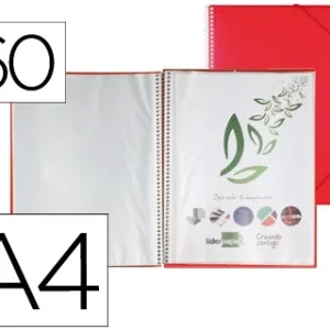 CARPETA LIDERPAPEL ESCAPARATE CON ESPIRAL 60 FUNDAS POLIPROPILENO DIN A4 ROJO