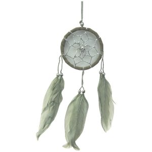 Atrapasueños gris verdoso con plumas 6 cm