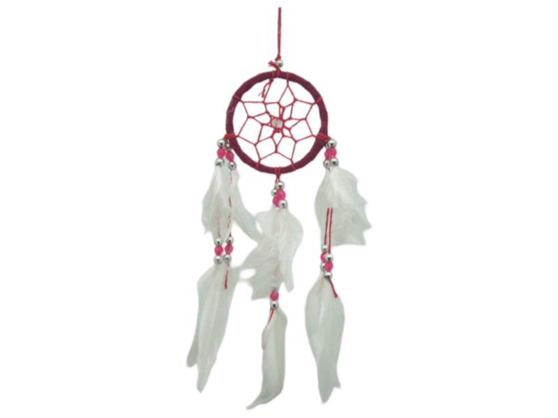 Atrapasueños fucsia con plumas blancas 6 cm