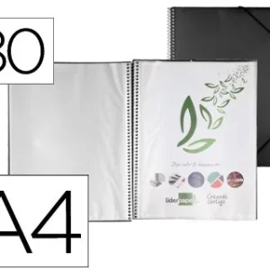 CARPETA LIDERPAPEL ESCAPARATE CON ESPIRAL 80 FUNDAS POLIPROPILENO DIN A4 NEGRO