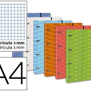 CARPETA CON RECAMBIO LIDERPAPEL A4 CUADRO 5 MM 120 HOJAS 80 G FORRADA 4 ANILLAS 40 MM REDONDAS