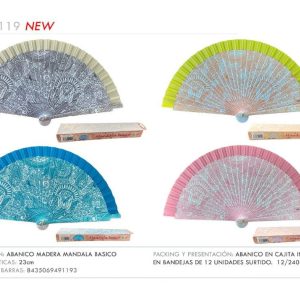 Abanico 9119 madera mandala básico 23 cm
