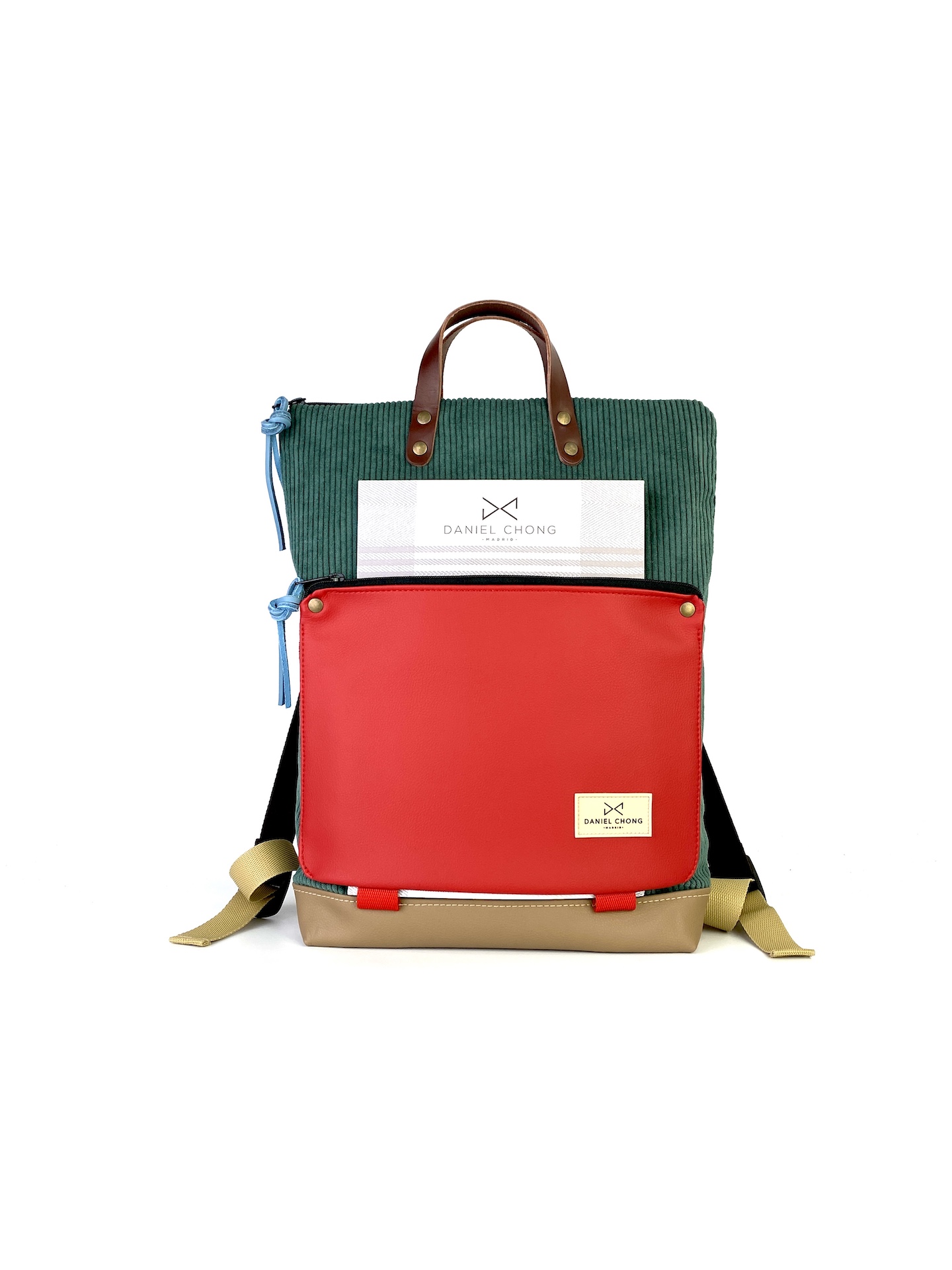 MOCHILA BOOK HOLDER DANIEL CHONG BOLSILLO ROJO FALDON MARRÓN - Imagen 3