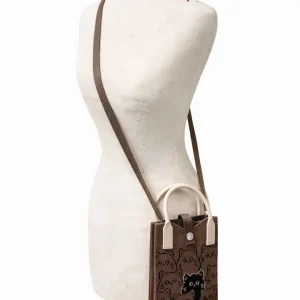 Bolso bandolera para móvil tejido con asas -marrón oscuro-