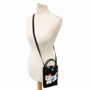Bolso bandolera para móvil tejido con asas -negro-