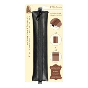 Estuche negro piel con goma 20×4,5cm
