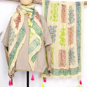 Pañuelo de algodón: estampados de colores con borlas de neón