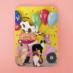 Tarjeta Felicitación cumpleaños gatos moteros