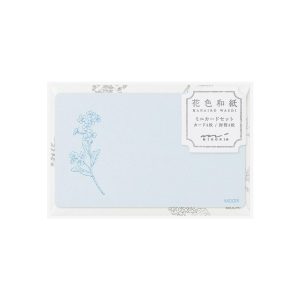 Juego de tarjetas (Tamaño tarjeta de visita) HANAIRO en papel Washi con estampado floral Azul